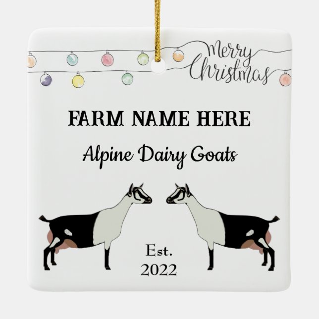 Personalised Alpine Dairy Goat White Christmas Ceramic Ornament (Back)