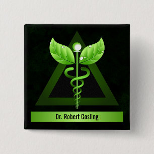 Personalised Alternative Medicine Green Caduceus 15 Cm Square Badge