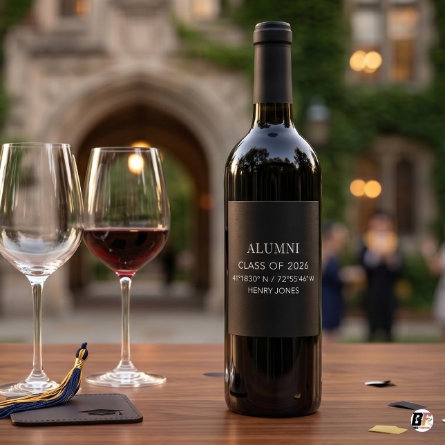 Personalised Alumni Class of 2026 GPS Coordinates Wine Label (#graduationparty)
