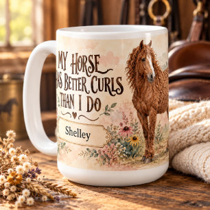 Personalised American Bashkir Curly Horse Floral Coffee Mug
