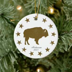 Personalised American Buffalo Western Christmas Ceramic Tree Decoration