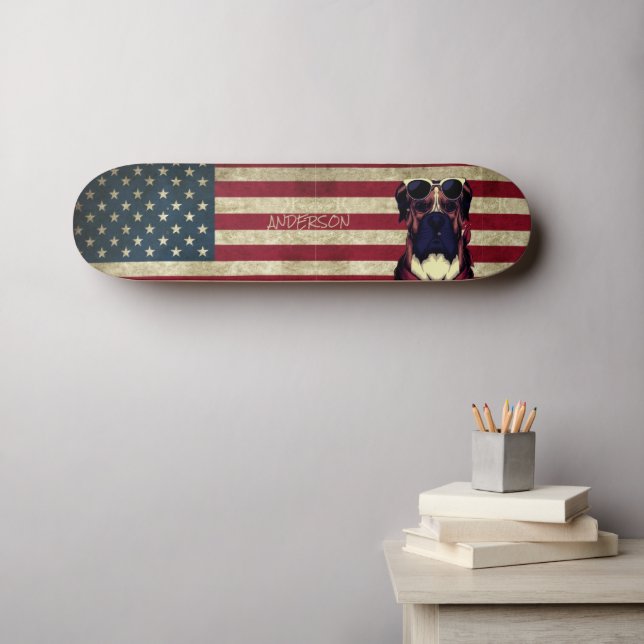 Personalised American Bull Dog Skateboard (Wall Art (Horz))