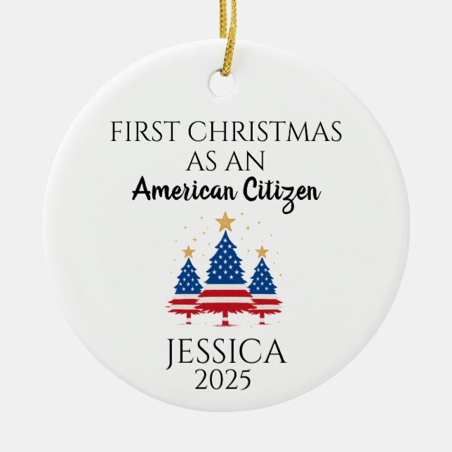 Personalised American Citizen, American tree Ceramic Tree Decoration (Front)