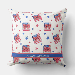 Personalised American Flag 4th July Bow Blue Red Cushion
