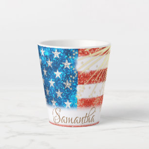 Personalised American Flag 4th of July Latte Mug