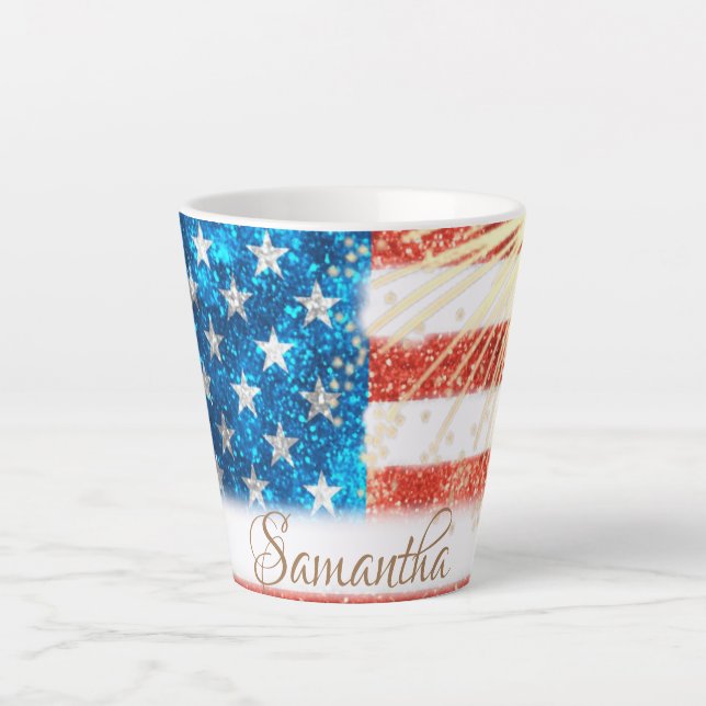Personalised American Flag  4th of July Latte Mug (Front)