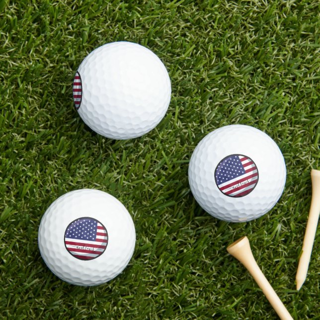 Personalised American Flag and Name signature Golf Balls (Insitu Grass)