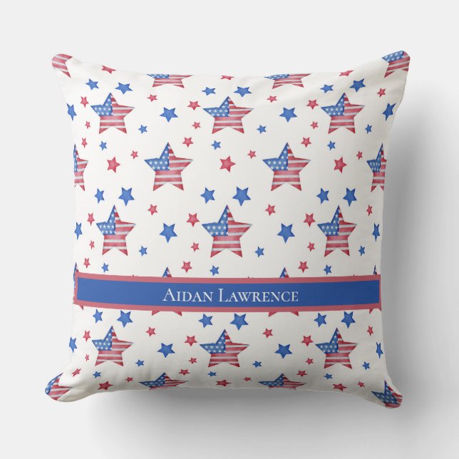 Personalised American Flag Blue Red Star Cushion (Front)