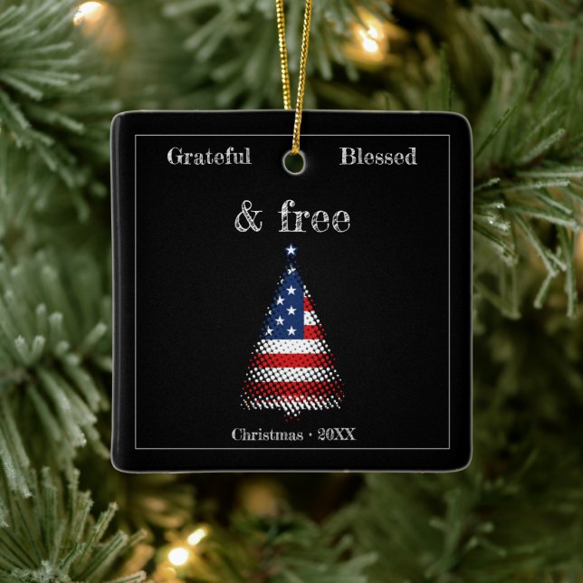 Personalised American Flag Christmas Tree  Ceramic Ornament (Tree)