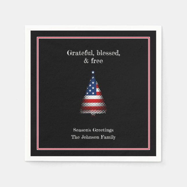 Personalised American flag Christmas Tree Napkin (Front)