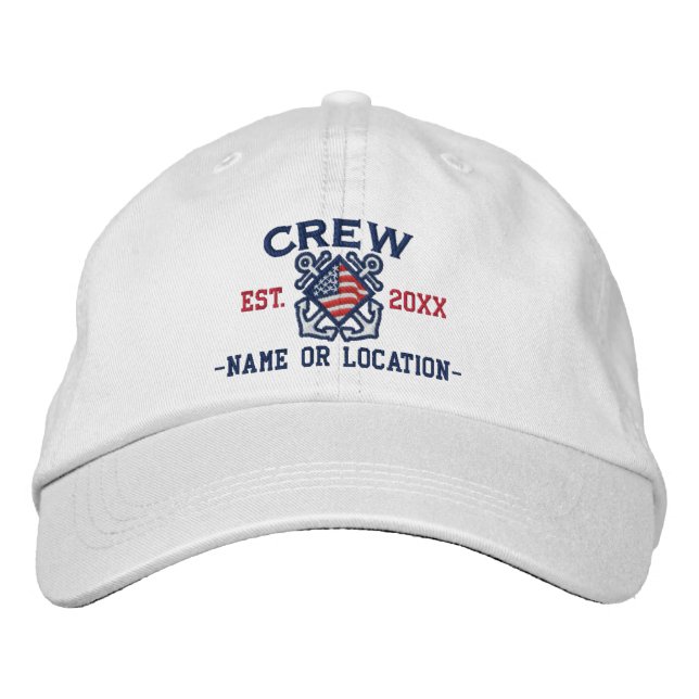 Personalised American Flag Crew Nautical Embroider Embroidered Hat (Front)