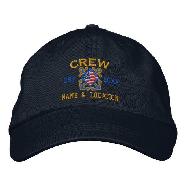 Personalised American Flag Crew Nautical Embroider Embroidered Hat (Front)