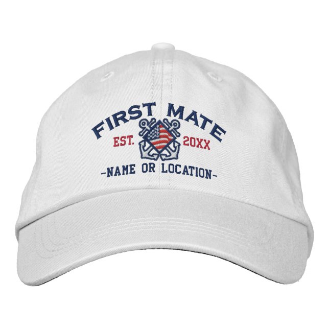 Personalised American Flag First Mate Nautical Embroidered Hat (Front)