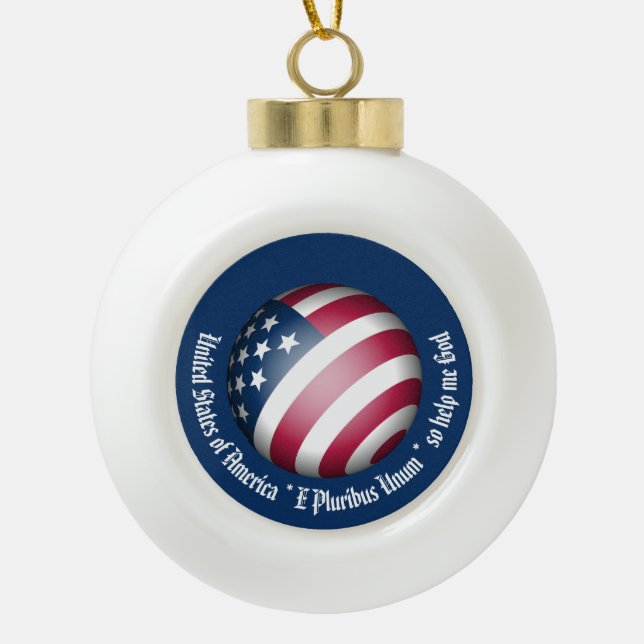Personalised American Flag Globe, USA Citizenship Ceramic Ball Christmas Ornament (Front)