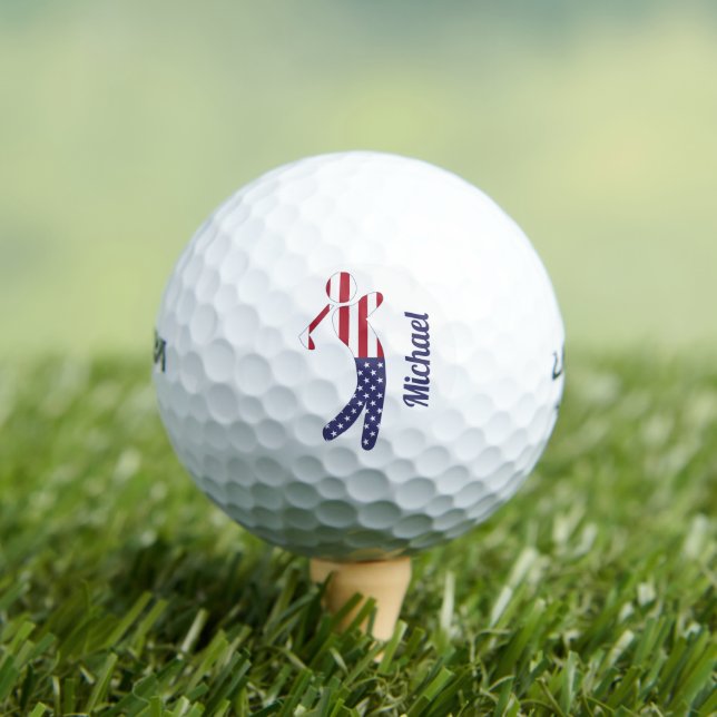 Personalised American Flag Golf Player Golf Balls (Insitu Tee)