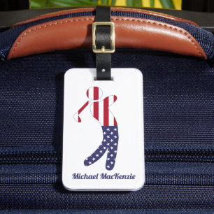 Personalised American Flag Golf Player Luggage Tag