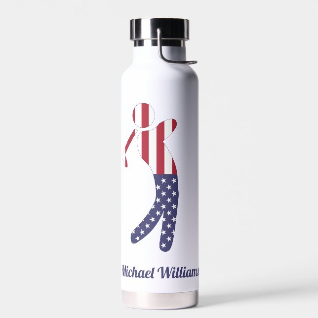 Personalised American Flag Golf Player  Water Bottle (Left)