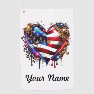 Personalised American Flag Heart Golf Towel