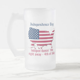 Personalised American Flag, Map Independence Day Frosted Glass Beer Mug