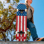 Personalised American Flag Patriotic Custom Skateboard<br><div class="desc">Show your American pride or give a special gift with this USA American Flag skateboard in a distressed worn grunge design. This united states of america flag skateboard design with stars and stripes in red white and blue is perfect for fourth of July parties, Memorial day party , family reunions,...</div>