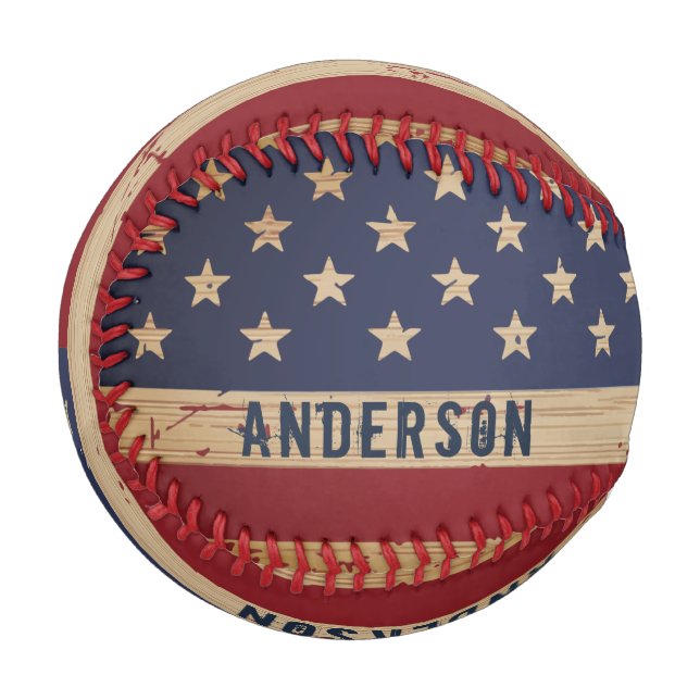 Personalised American Flag Rustic Wood Patriotic Baseball (Front Left)