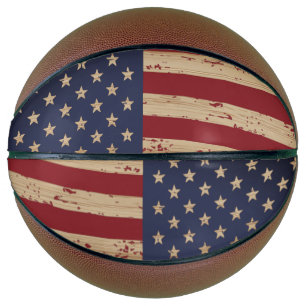 Personalised American Flag Rustic Wood Patriotic Basketball