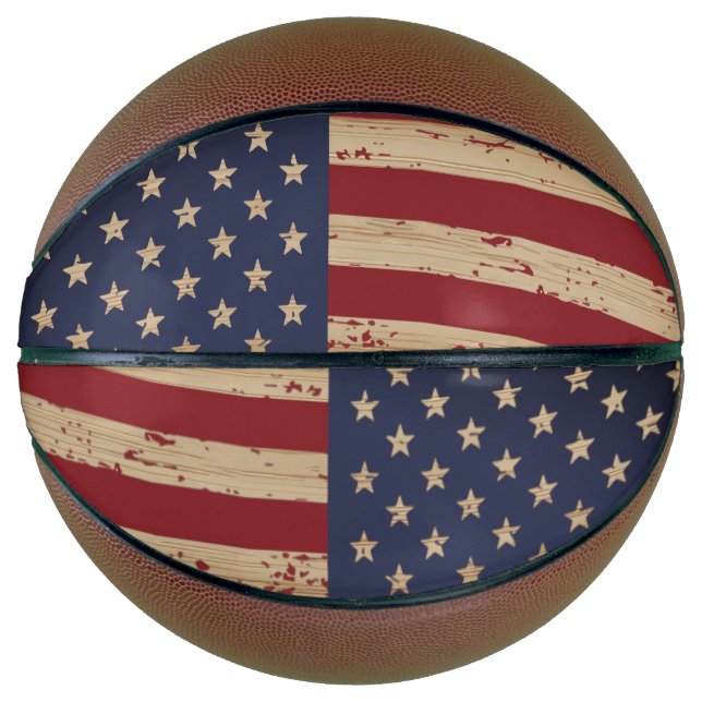 Personalised American Flag Rustic Wood Patriotic Basketball (Front)