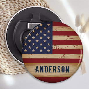 Personalised American Flag Rustic Wood Patriotic Bottle Opener