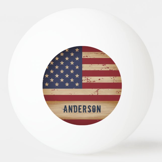 Personalised American Flag Rustic Wood Patriotic Ping Pong Ball (Front)