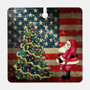 Personalised American Flag, Santa, Christmas Tree Metal Tree Decoration