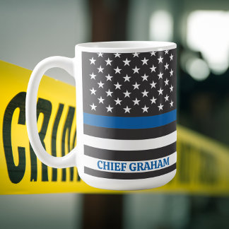 Personalised American Flag Thin Blue Line Coffee Mug