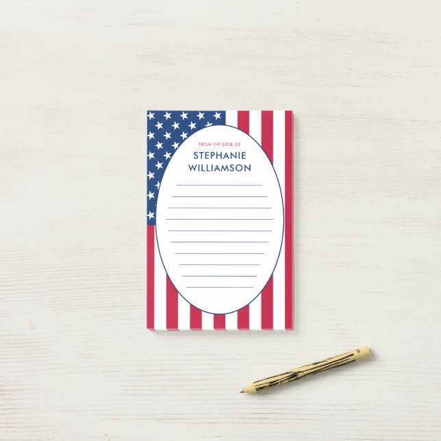 Personalised American Flag USA Post-it Notes (On Desk)