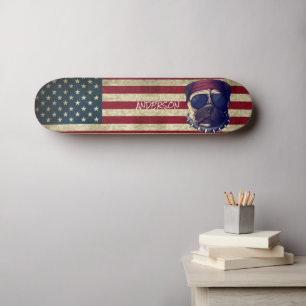 Personalised American I love Pugs  Skateboard