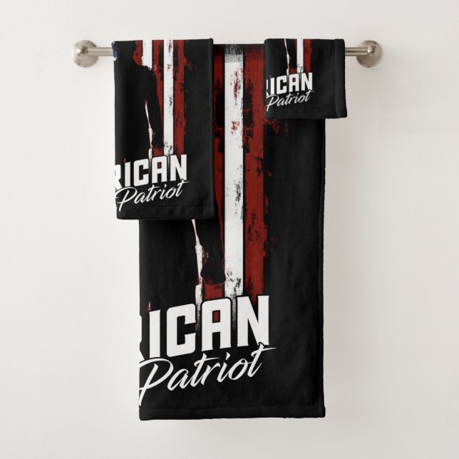 Personalised American Patriot Soldier USA Flag  Bath Towel Set (Insitu)