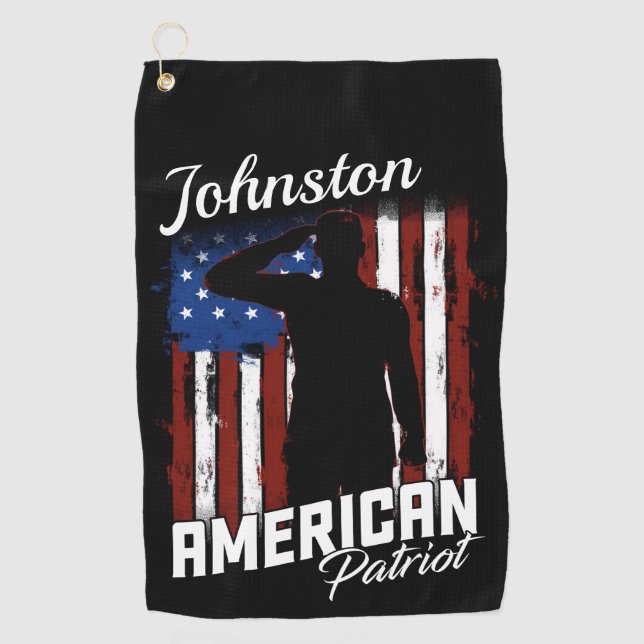 Personalised American Patriot Soldier USA Flag  Golf Towel (Front)