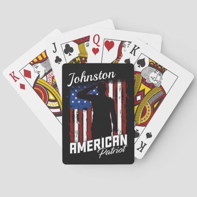 Personalised American Patriot Soldier USA Flag  Playing Cards (Back)