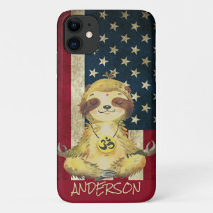 Personalised American Peace Sloth iPhone 11 Case
