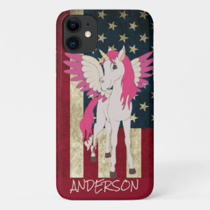 Personalised American Pink Unicorn iPhone 11 Case
