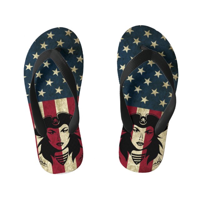 Personalised American Pirate Captain Kid's Flip Fl Flops (Footbed)