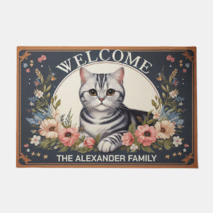 Personalised American shorthair Cat Floral Welcome Doormat