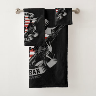 Personalised American Veteran Proud Vet USA Flag Bath Towel Set