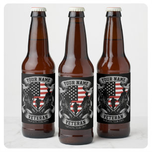 Personalised American Veteran Proud Vet USA Flag Beer Bottle Label