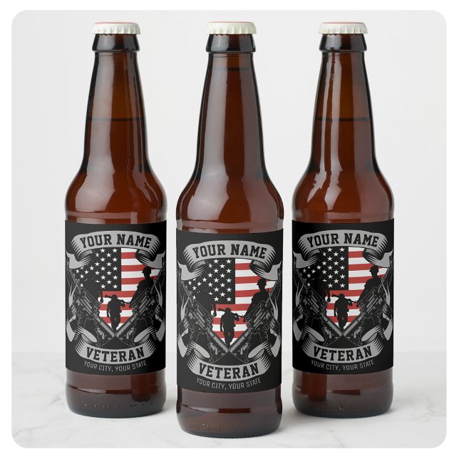 Personalised American Veteran Proud Vet USA Flag   Beer Bottle Label (Creator Uploaded)