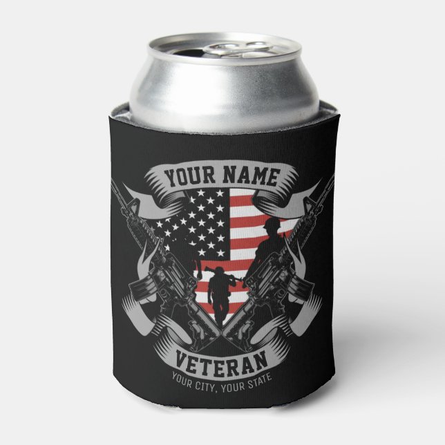 Personalised American Veteran Proud Vet USA Flag  Can Cooler (Can Front)