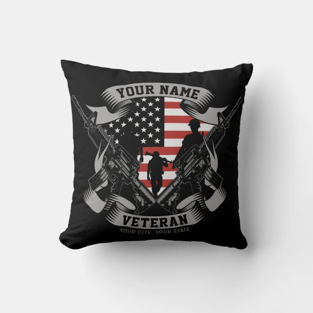 Personalised American Veteran Proud Vet USA Flag  Cushion (Front)