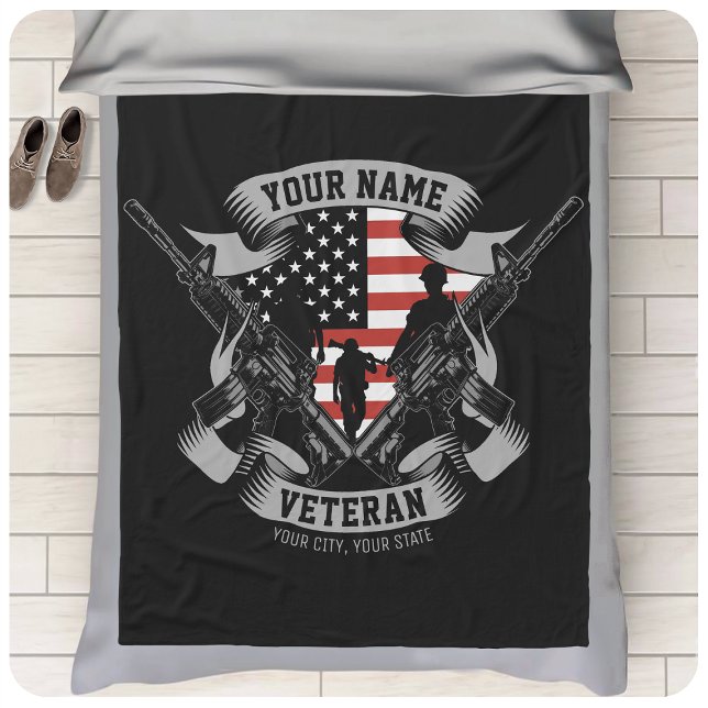 Personalised American Veteran Proud Vet USA Flag Fleece Blanket (Creator Uploaded)