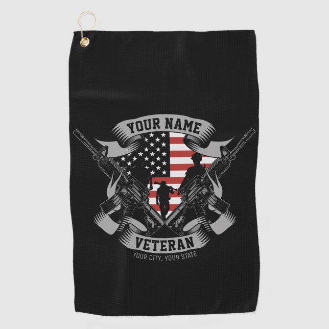 Personalised American Veteran Proud Vet USA Flag   Golf Towel (Front)
