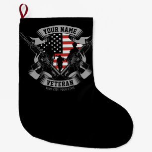 Personalised American Veteran Proud Vet USA Flag  Large Christmas Stocking