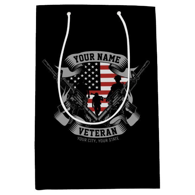Personalised American Veteran Proud Vet USA Flag   Medium Gift Bag (Front)