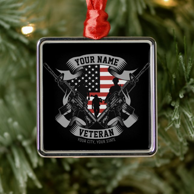 Personalised American Veteran Proud Vet USA Flag  Metal Tree Decoration (Tree)
